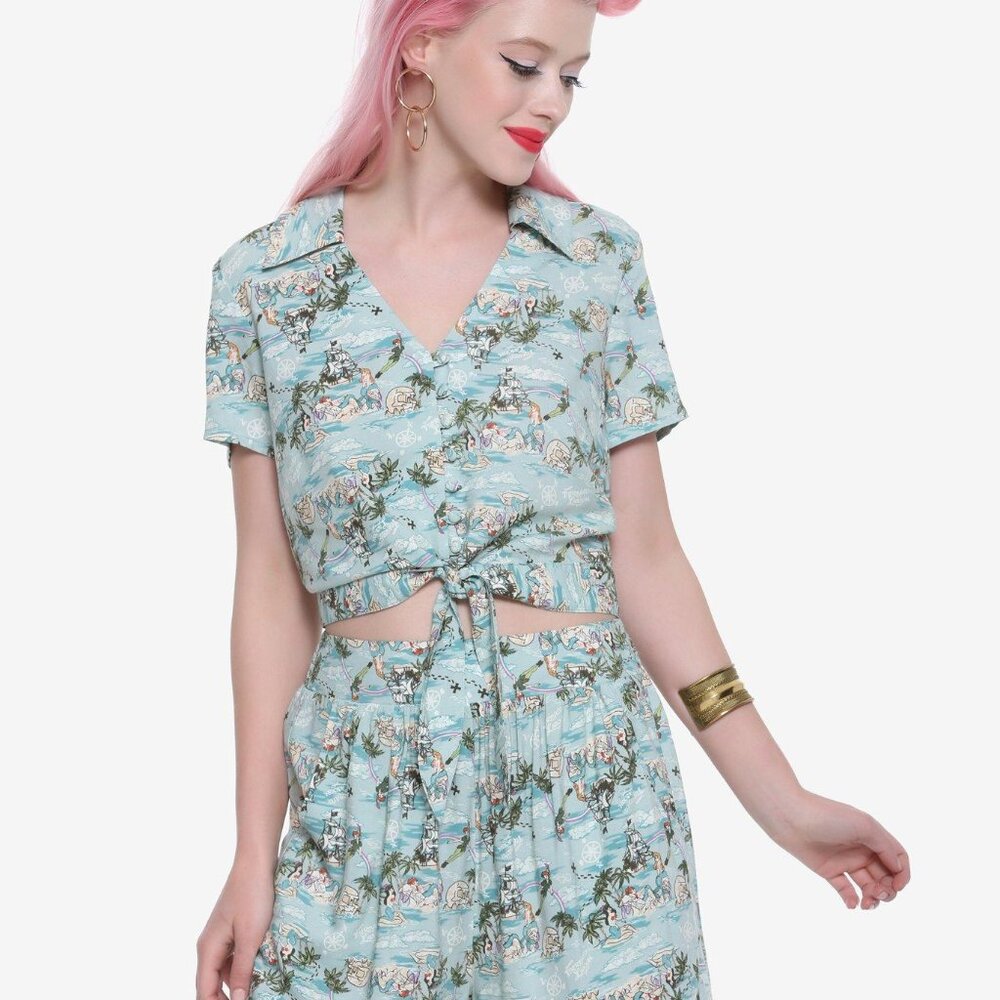 Hot Topic Disney Peter Pan Mermaid Lagoon Retro Tie-Front Crop Top (Runs Small!)